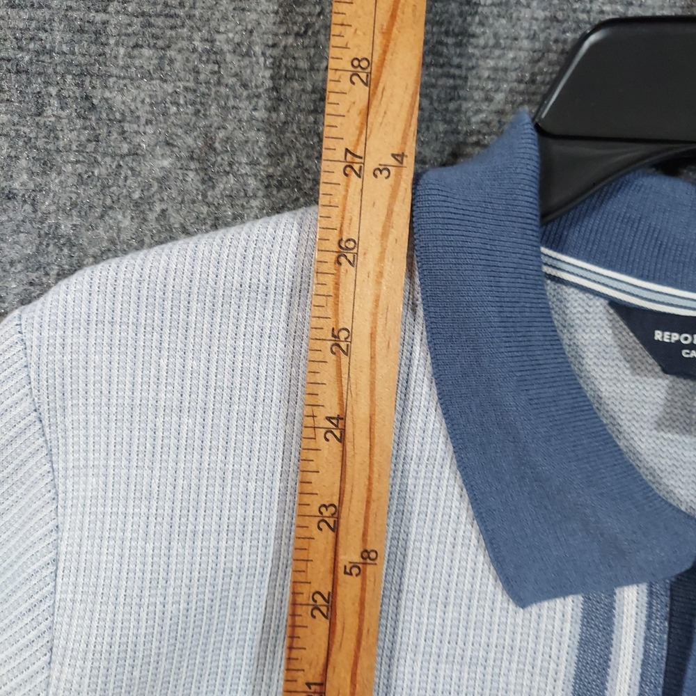 Report Collection Shirt Mens Medium Blue Striped Knit Button Front Sweater - Picture 11 of 14